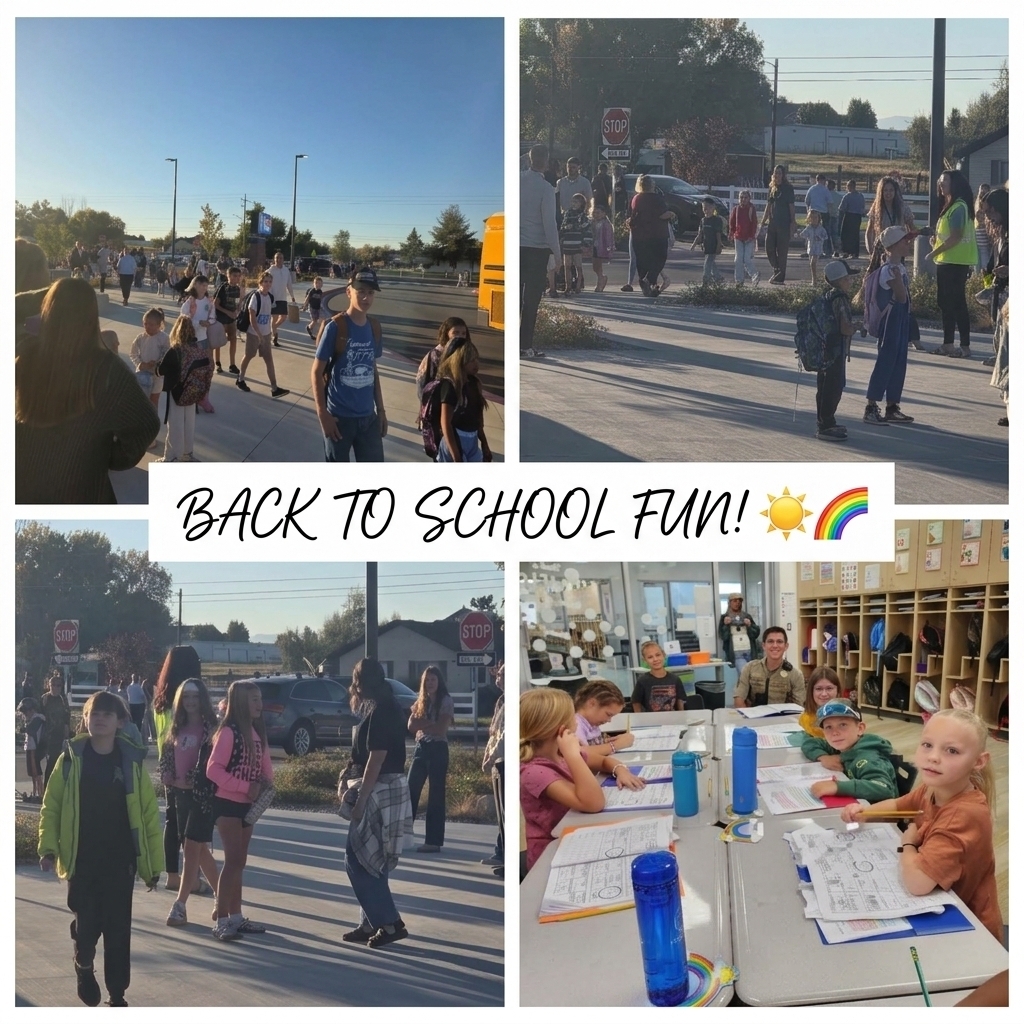 A collage of four photos from Walk and Roll to School Day