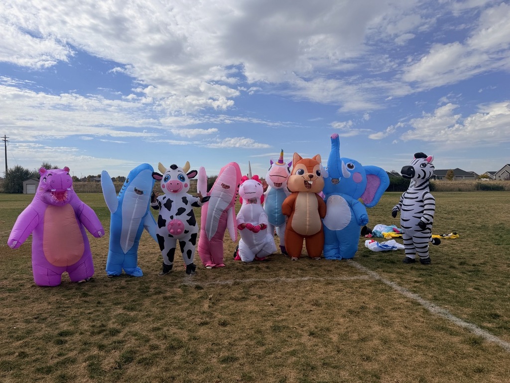 Teachers in inflatable suits