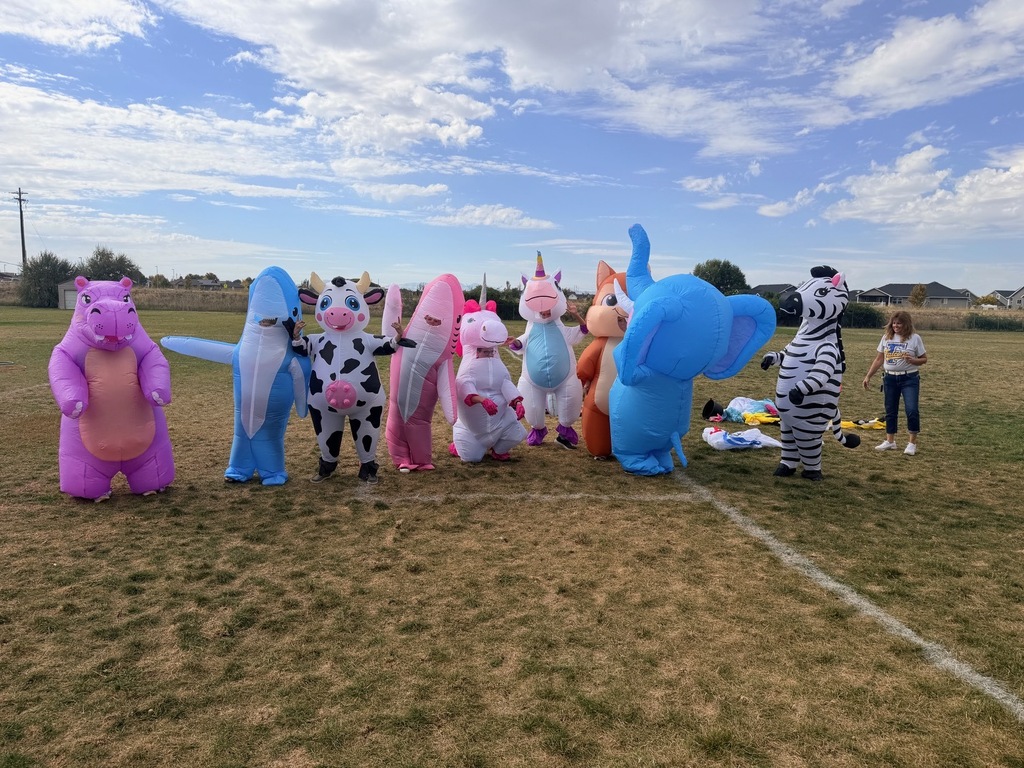 Teachers in inflatable suits