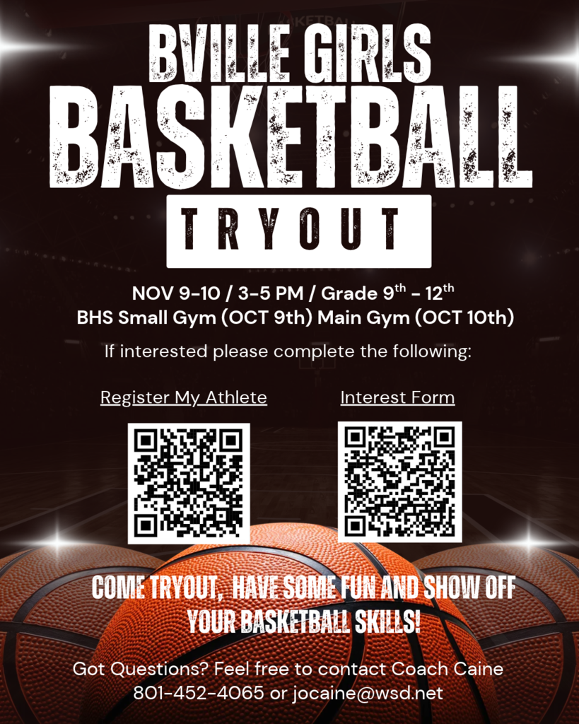 Girls Basketball Tryouts November 9th & 10th 3-5PM 9th-12th Graders