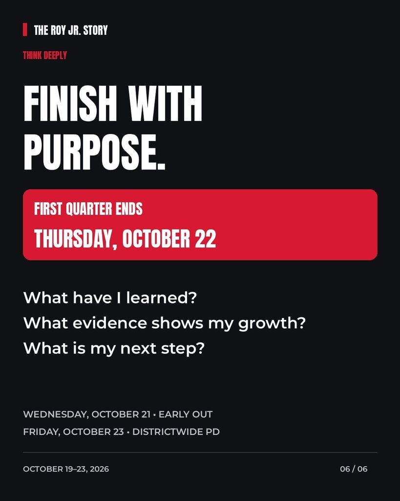 Finish with Purpose. First Quarter Ends Thursday, Oct 22nd. 
