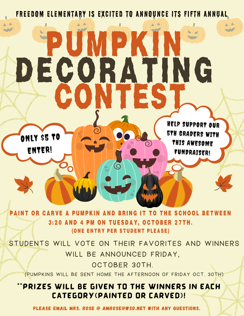 Pumpkin Decorating contest. $5 to enter. Winners will be announced on Friday Oct. 30th