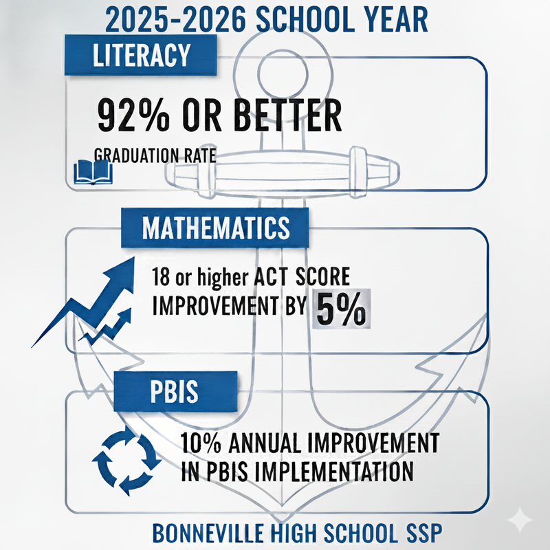 Three goals for Bonneville include 92% or better graduation rate and an ACT score improvement. 