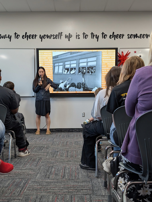 photos of literacy week author Emily Huey visits