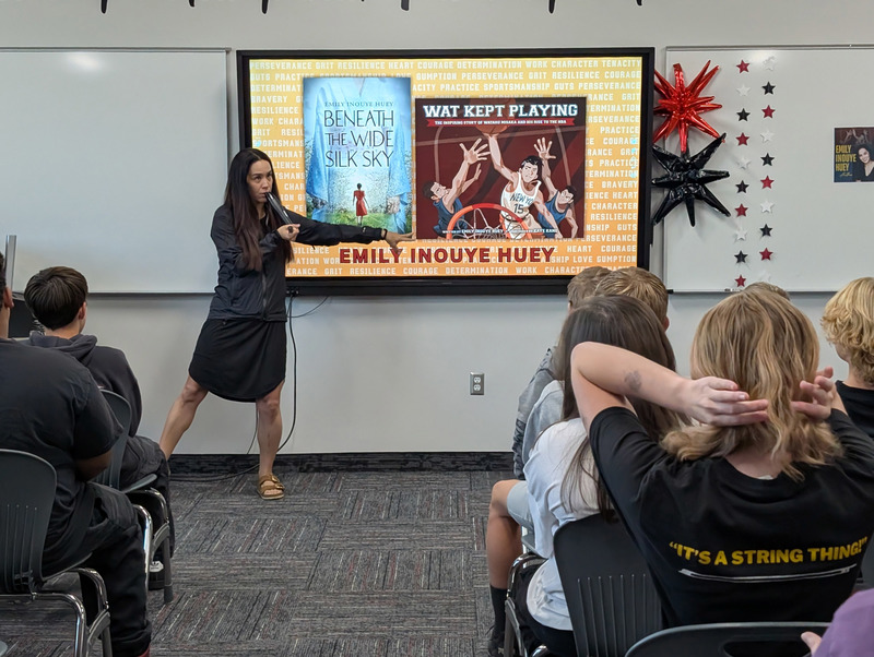 photos of literacy week author Emily Huey visits