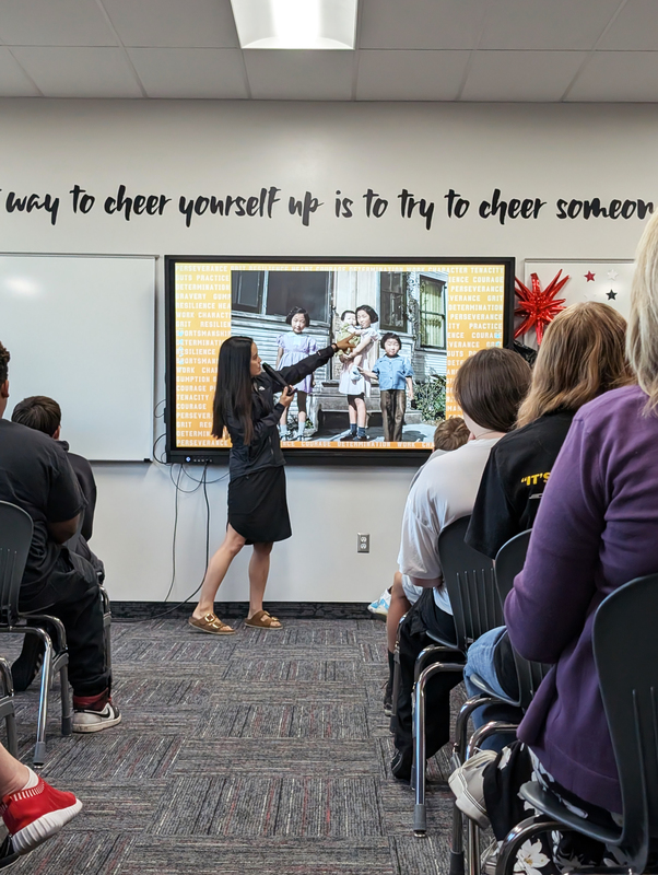 photos of literacy week author Emily Huey visits