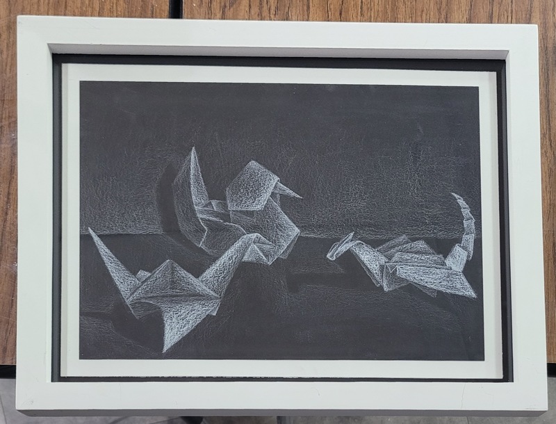 Black and White Drawing of Origami