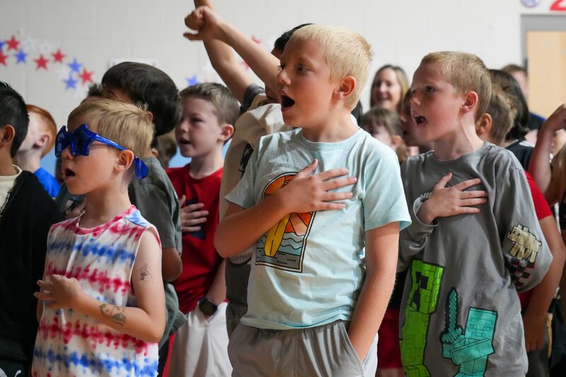 Students performing at Burch Creeks assembly to honor America's 250th Birthday