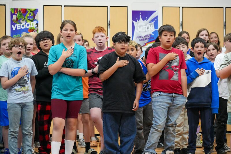 Students performing at Burch Creeks assembly to honor America's 250th Birthday
