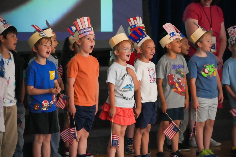 Students performing at Burch Creeks assembly to honor America's 250th Birthday