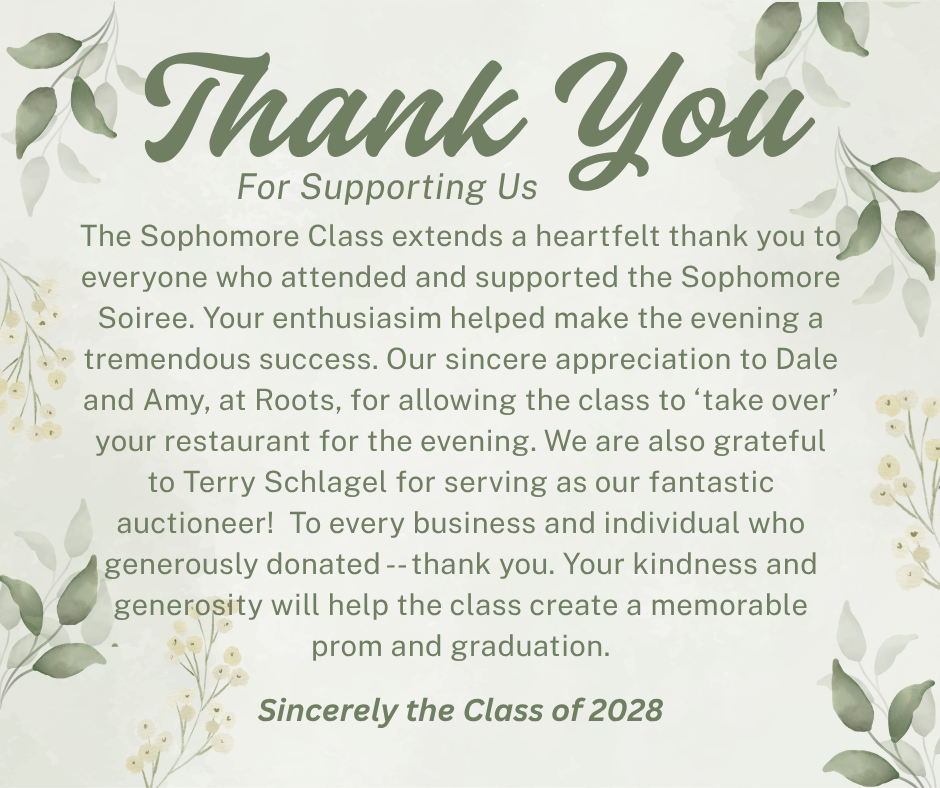 2026 Sophomore Soiree Thank You