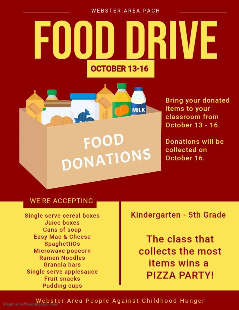 Food Drive flyer to collect food to win a classroom party