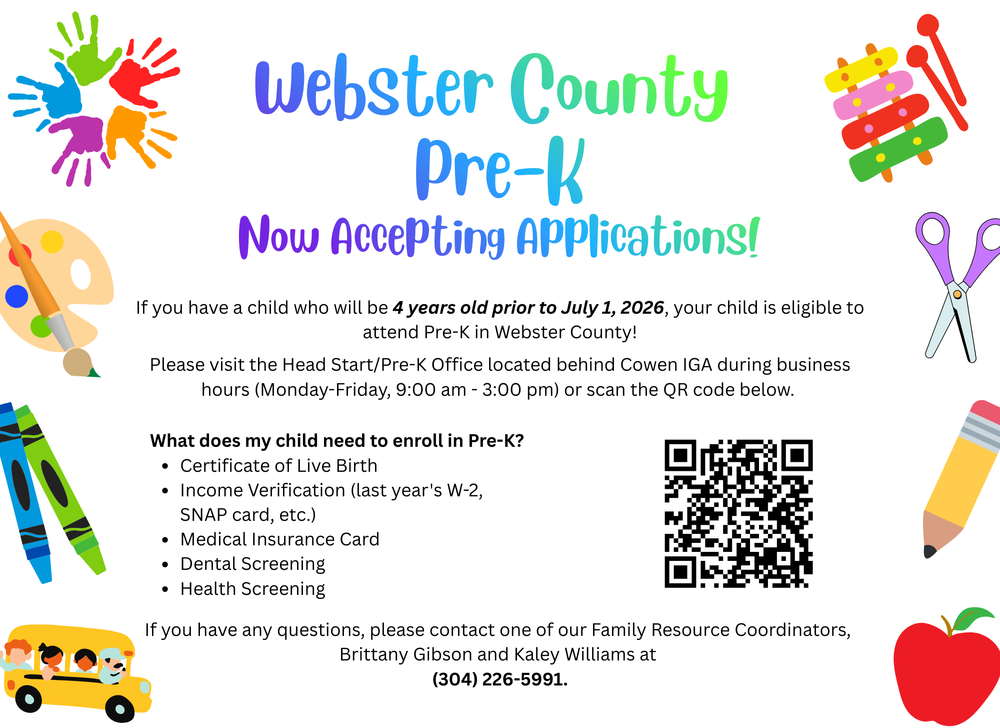 A flyer for Webster County PreK. The flyer includes the information needed for PreK enrollment