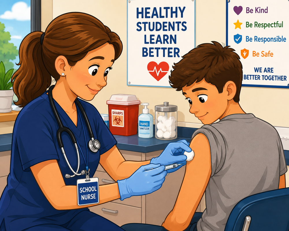 school nurse giving a vaccine
