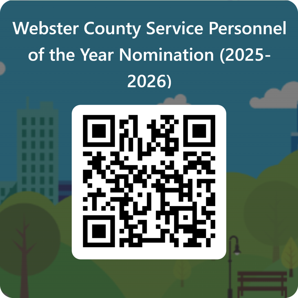 A QR code that can be scanned to nominate someone for Webster County Service Person of the Year
