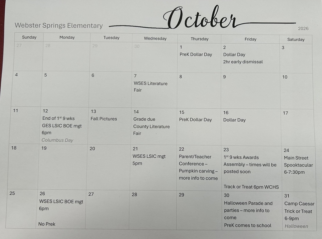 October calendar