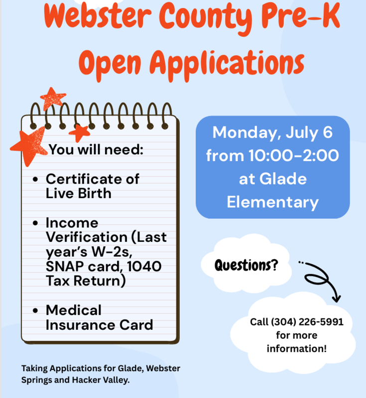 Flyer advertising a PreK application event at Glade Elementary