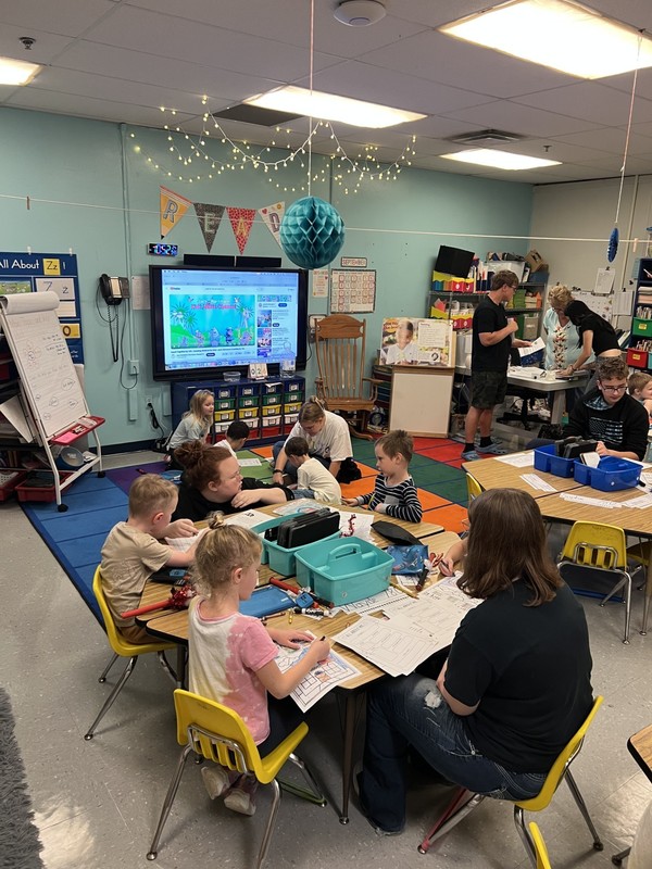students working in groups