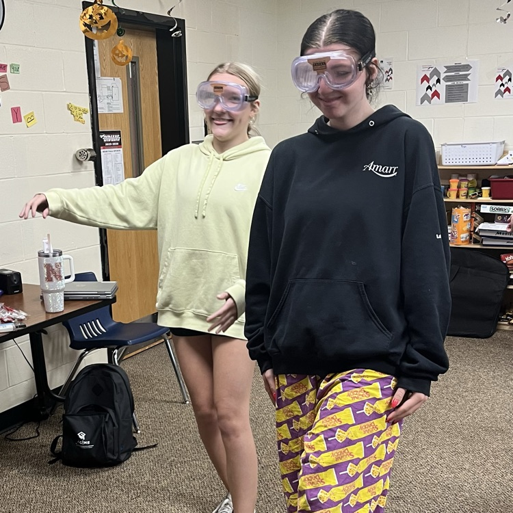 Aubree & Rayne trying to balance with drunk goggles on.
