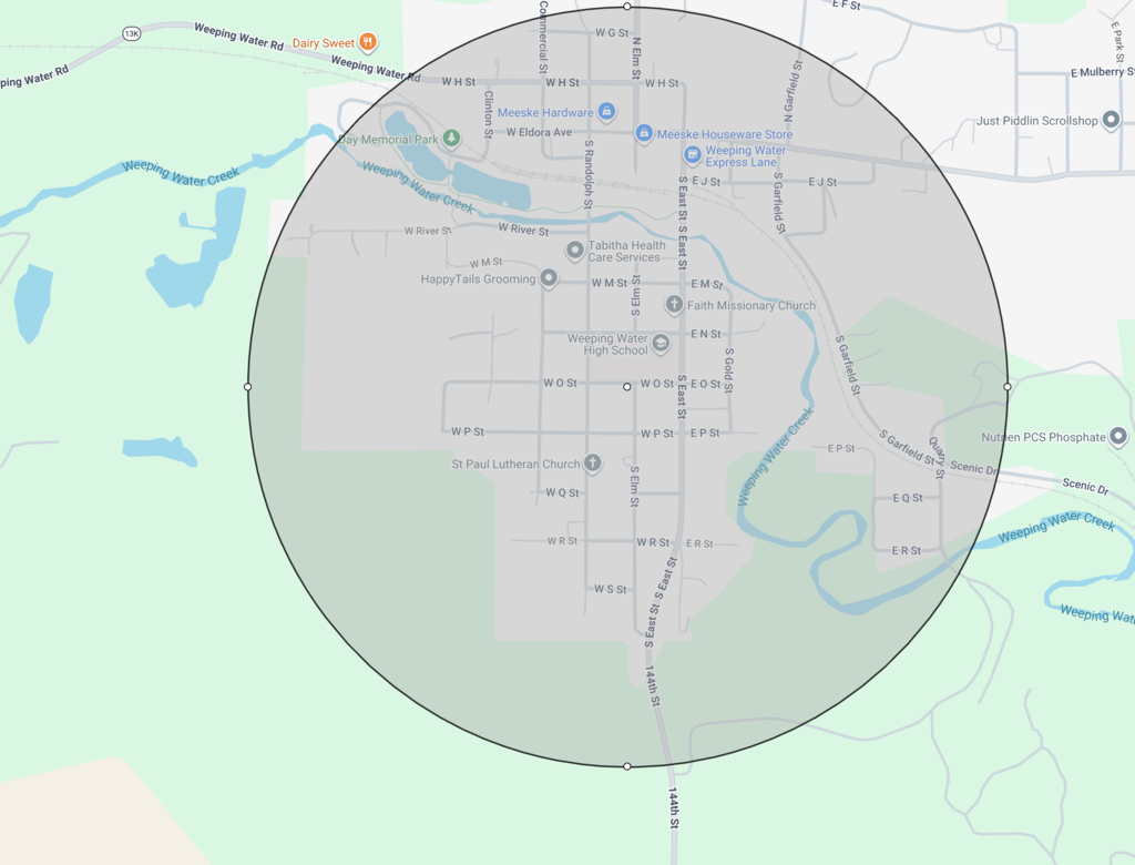 0.5 mile radius