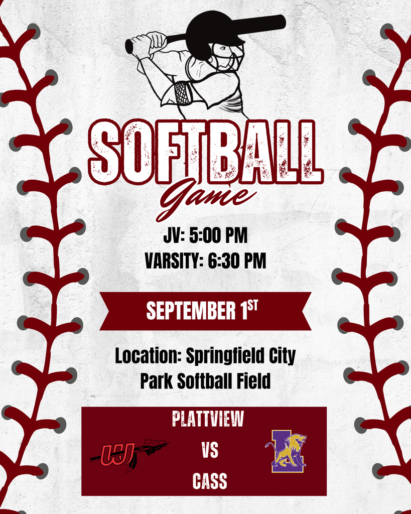 Softball game graphic featuring a softball player illustration and announcing a September 1 matchup involving Weeping Water and Cass.