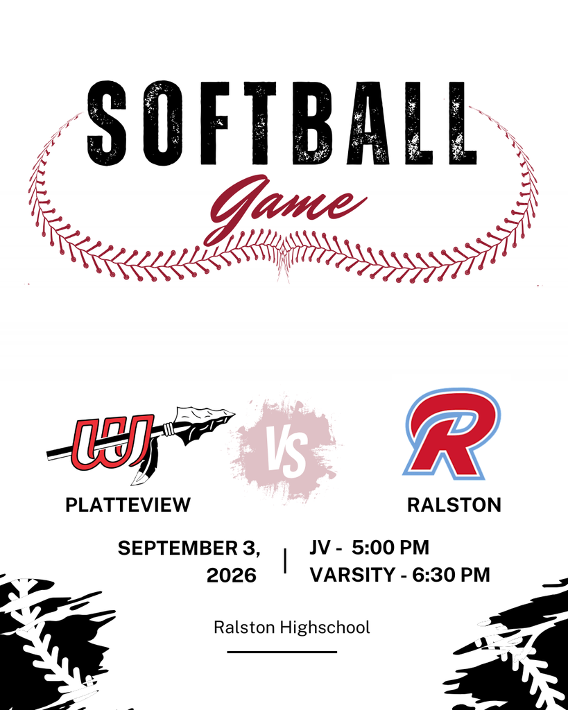 Graphic promoting a softball game between Weeping Water and Ralston on September 3, 2026, at Ralston High School. JV plays at 5:00 p.m. and varsity plays at 6:30 p.m.