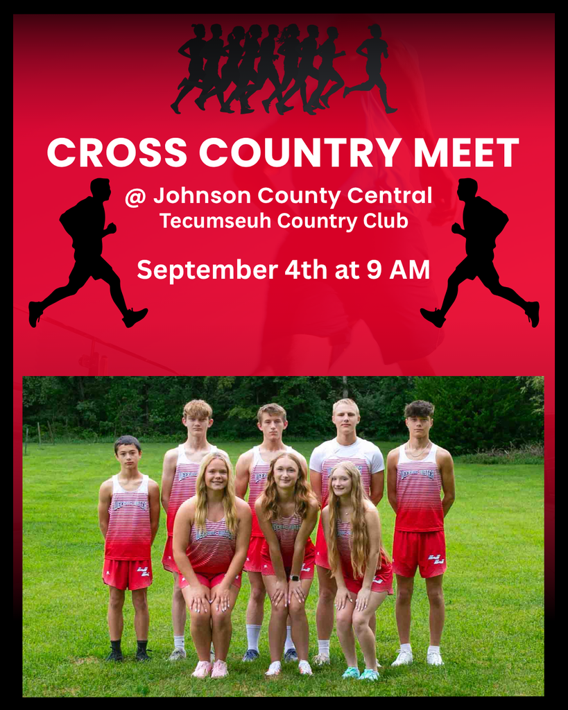 Graphic promoting the Weeping Water cross country team competing at an upcoming meet, with the meet date, location, and time listed on the graphic.