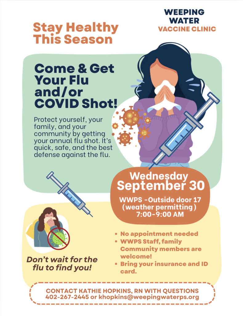 Flu shot clinic september 30 7-9 am oustide door 17