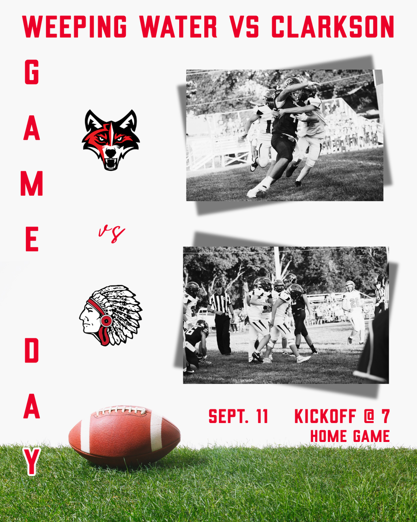 Friday activities include an FCCLA meeting at 12:51 p.m. and football vs. Clarkson at 7:00 p.m., with a 9/11 performance during halftime.