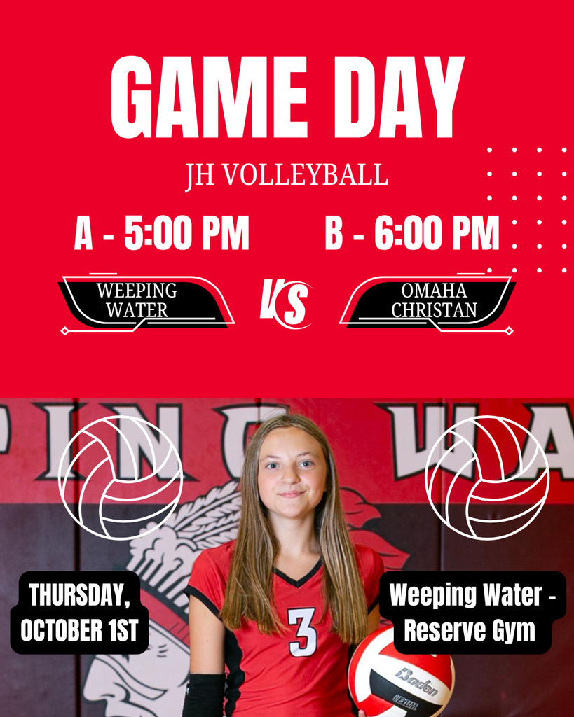 Weeping Water junior high volleyball plays Omaha Christian Academy at 5:00 p.m.