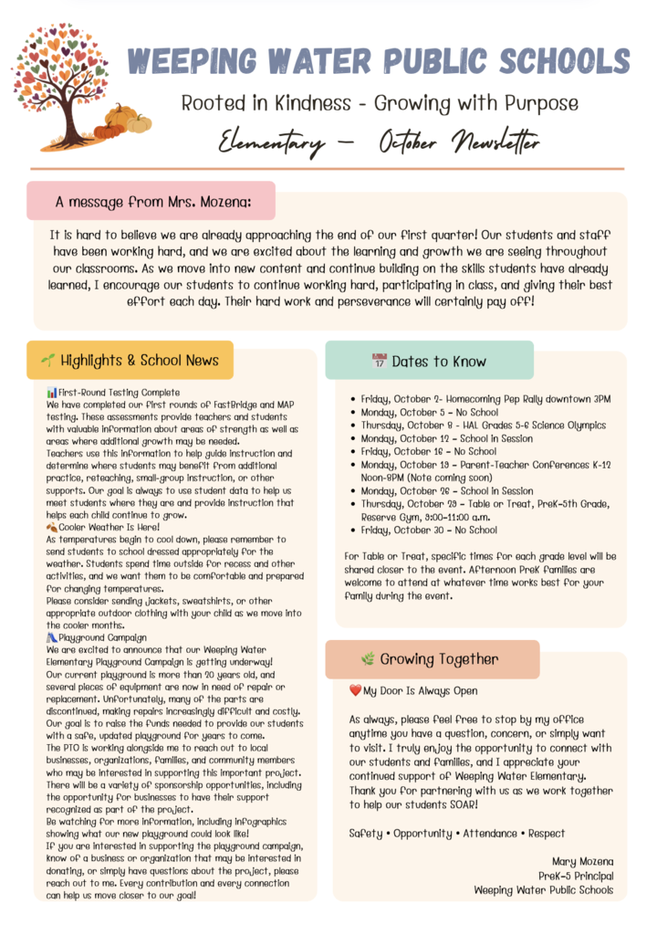 October Elem Newsletter