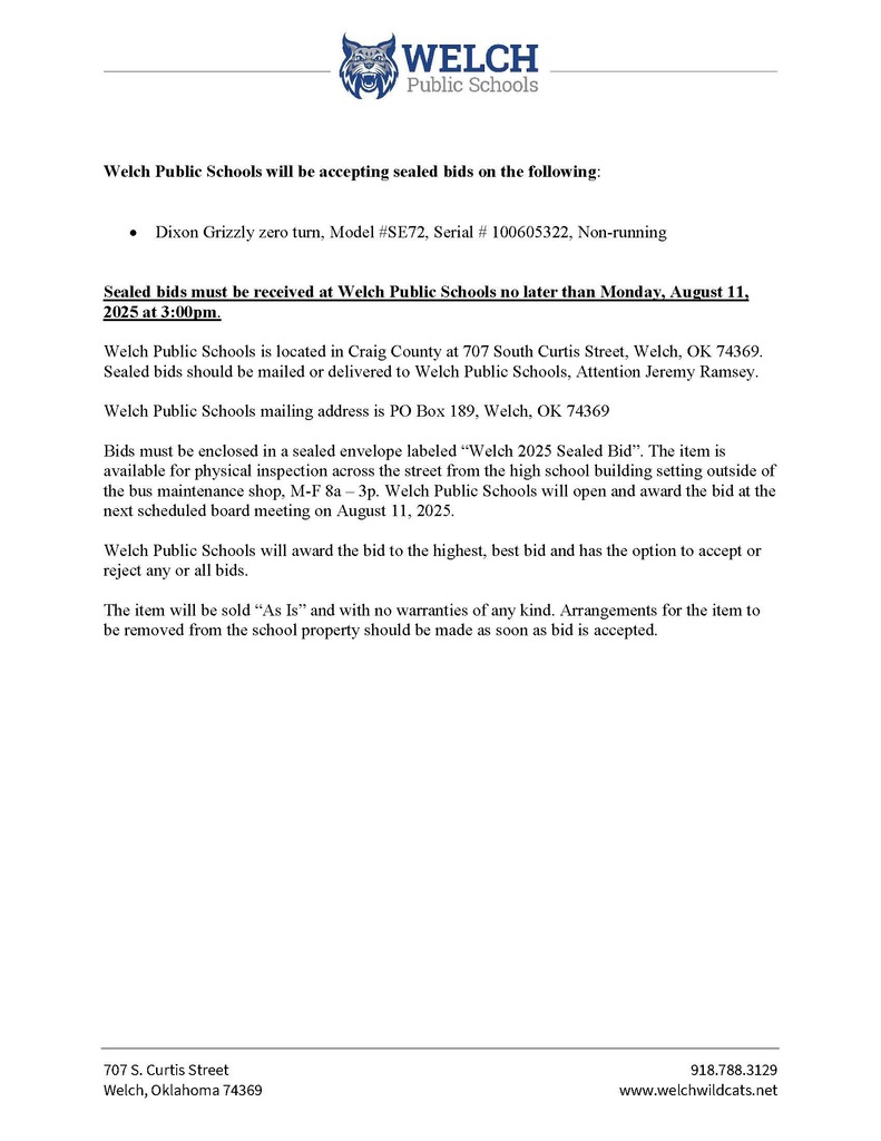 Dixon Sealed Bid Notification 7-23-25