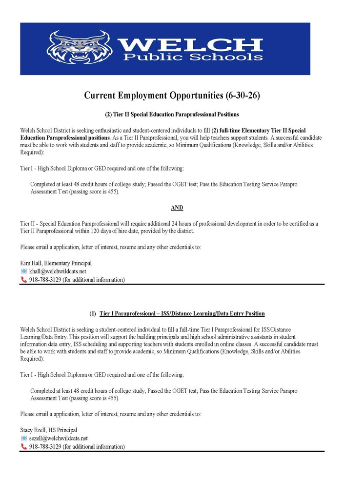 Employment opening 6-29-26