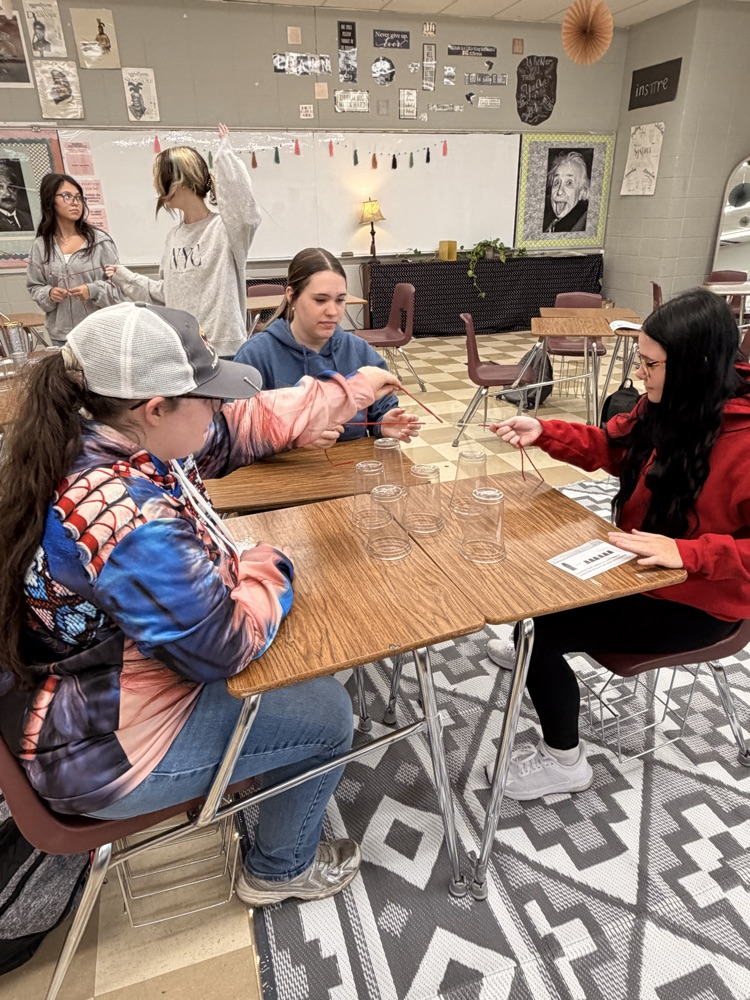 only the rubber band can touch or move the cups