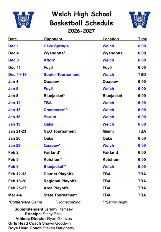 HS Basketball Schedule