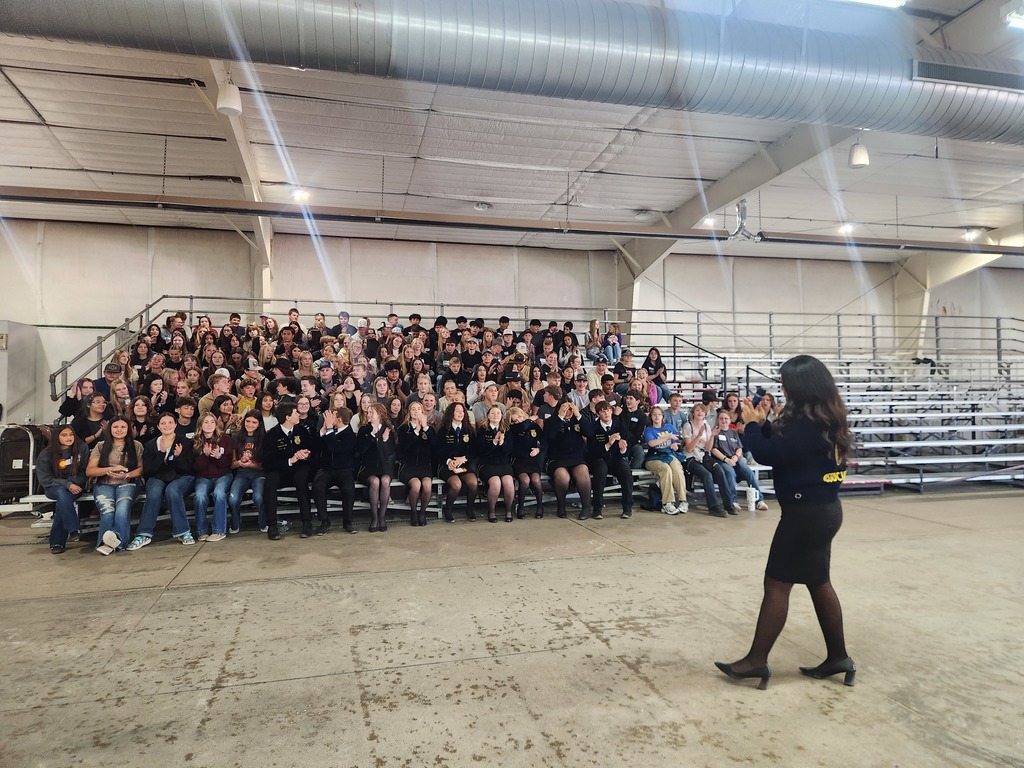 All of the FFA members sitting in the bleachers at the Leadership Conference.