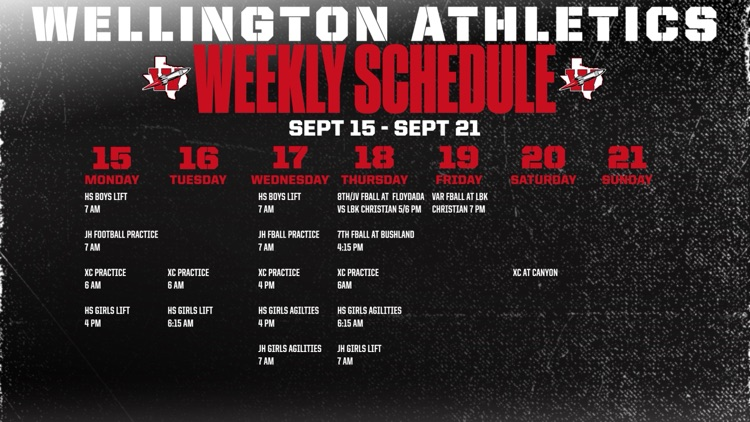 Wellington athletics schedule 