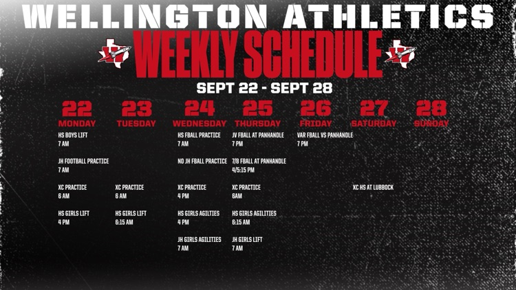 Wellington athletics weekly schedule
