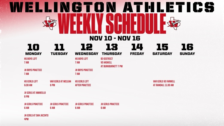 Wellington athletics weekly schedule