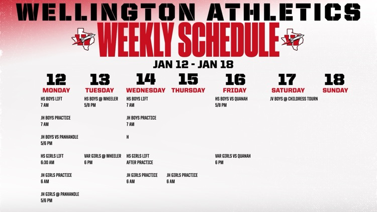 here is your weekly athletic schedule
