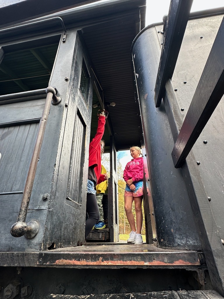 Students on train car