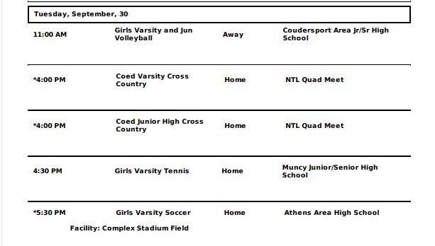 Wellsboro Athletic Events September 29th through October 4th, 2025