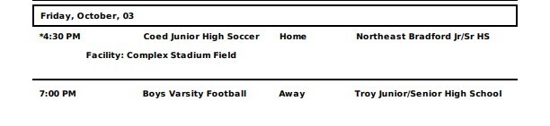 Wellsboro Athletic Events September 29th through October 4th, 2025