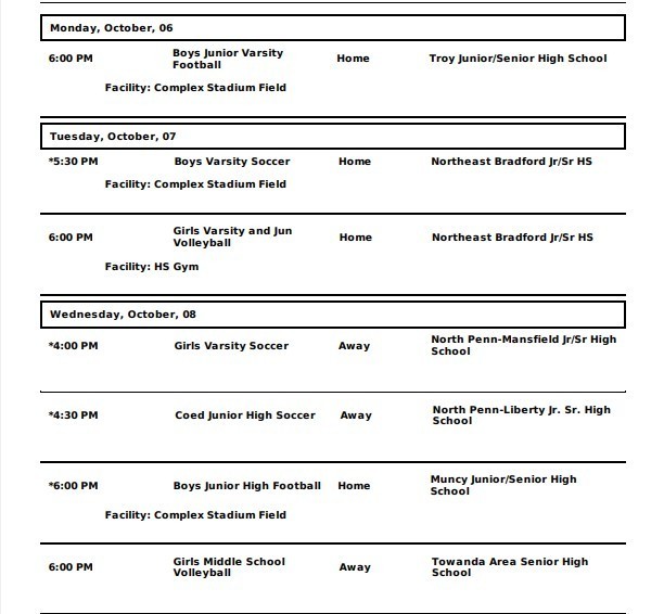 WASD Athletic events schedule October 6th through October 11th, 2025