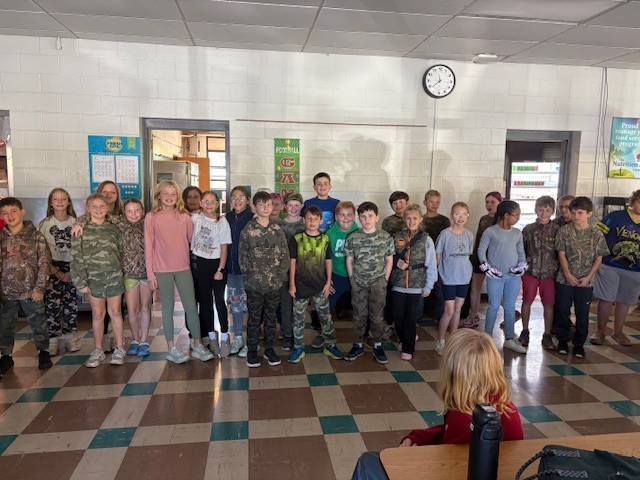 Students standing in cafeteria