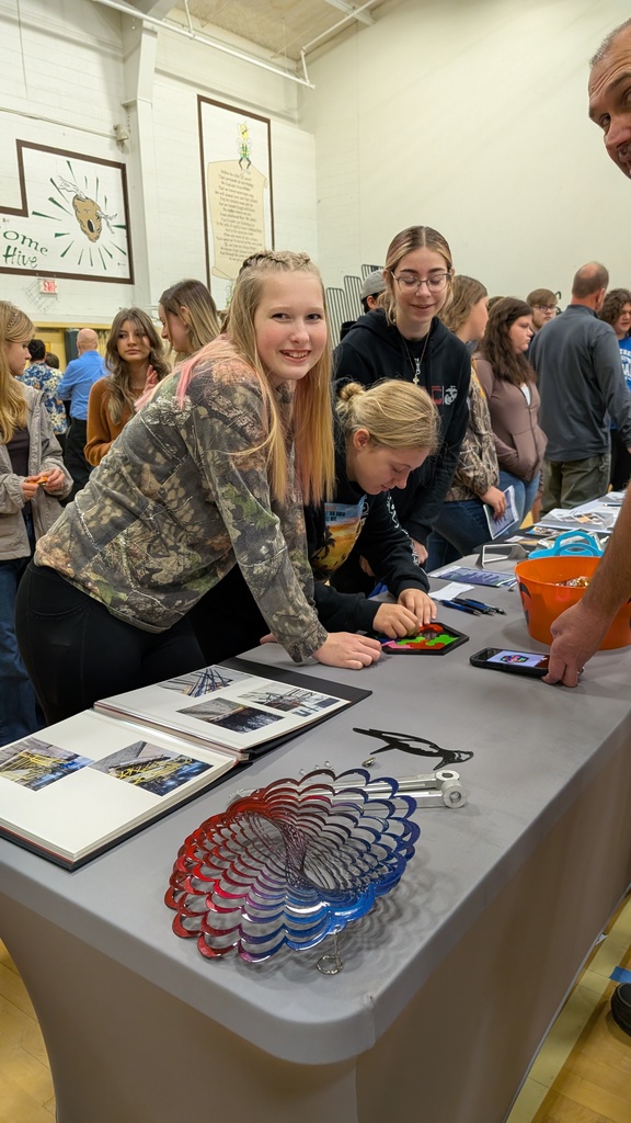 students standing at table