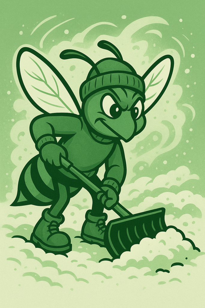 Hornet shoveling snow