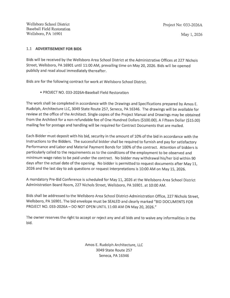 Bid notice for baseball field restoration