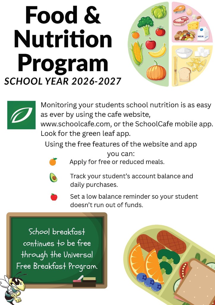 Food and nutrition program information flyer mostly text with some pictures of food items