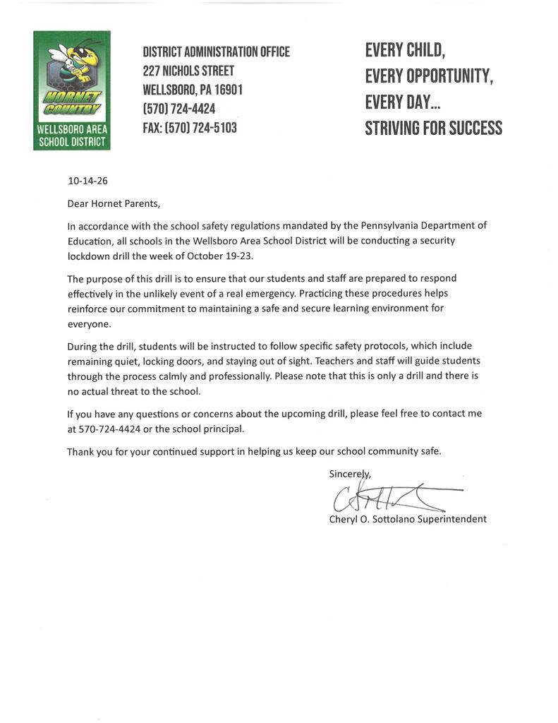 Message to announce upcoming lockdown drill